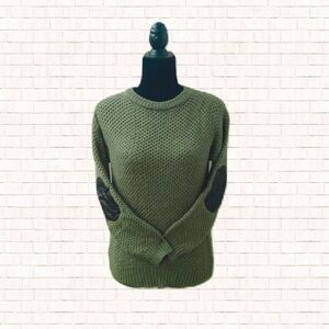 Chunky knit sweater with elbow patches • mak b olive green size Small EUC OBO
